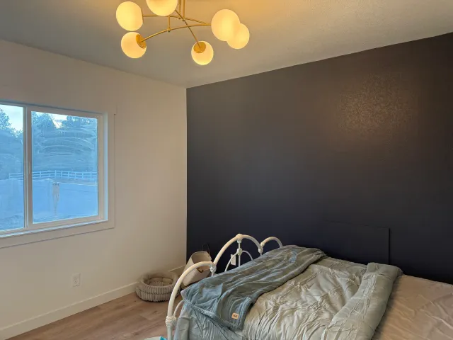 Bedroom accent wall painted dark navy