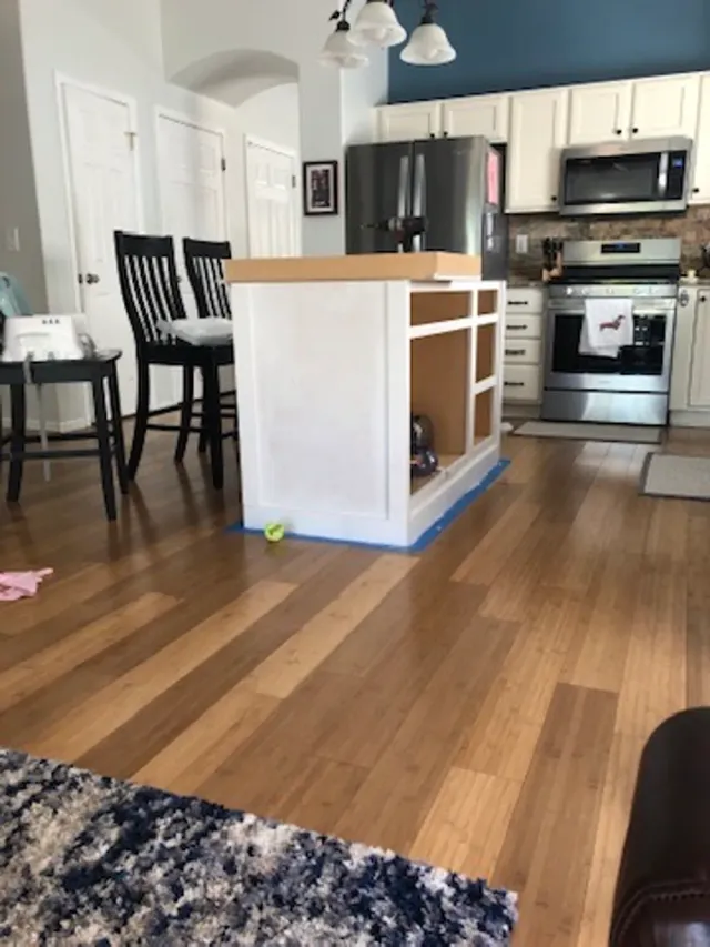 Kitchen island under construction, before paint